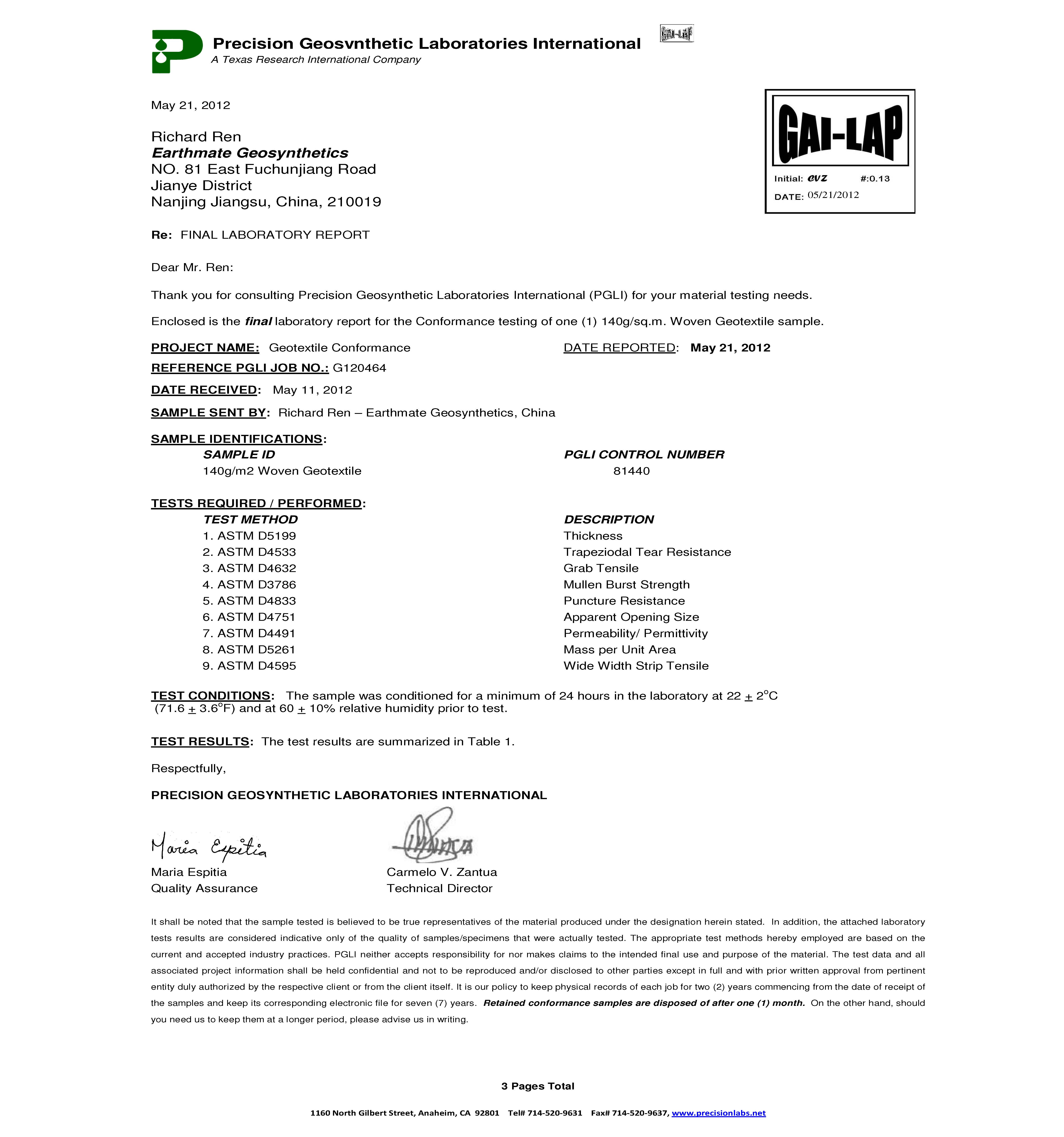 INFORME DE PRUEBA | PGL | BASALFAB PWG140