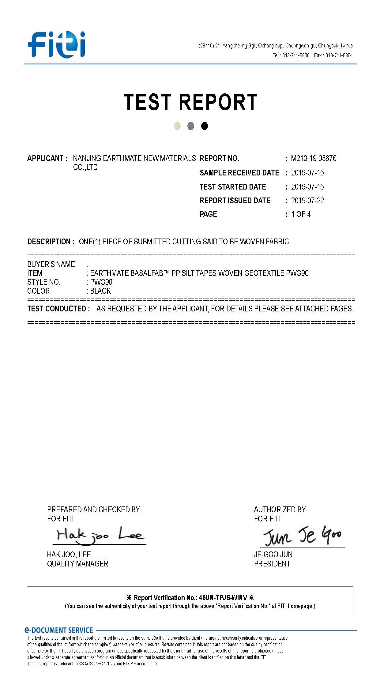 INFORME DE PRUEBA | FITI | BASALFAB PWG90