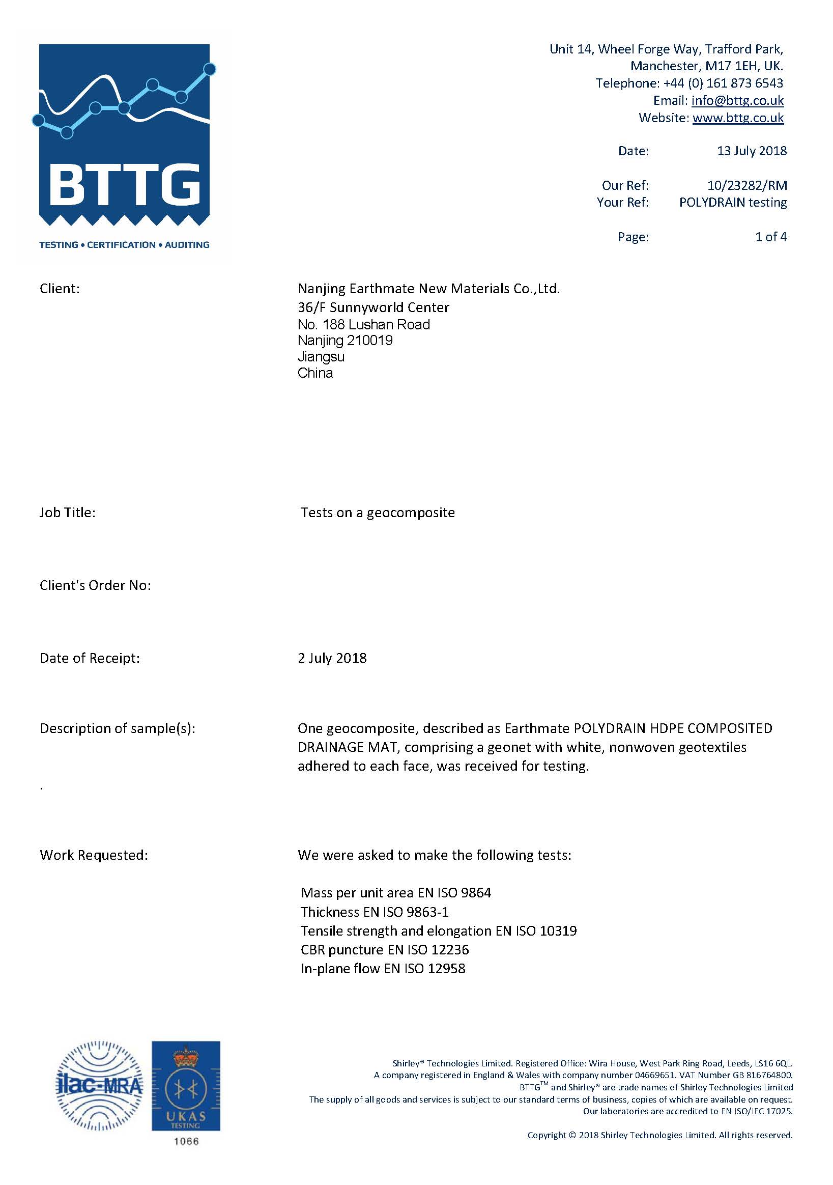 INFORME DE PRUEBA | BTTG | POLYDRAIN GEONET COMPUESTO